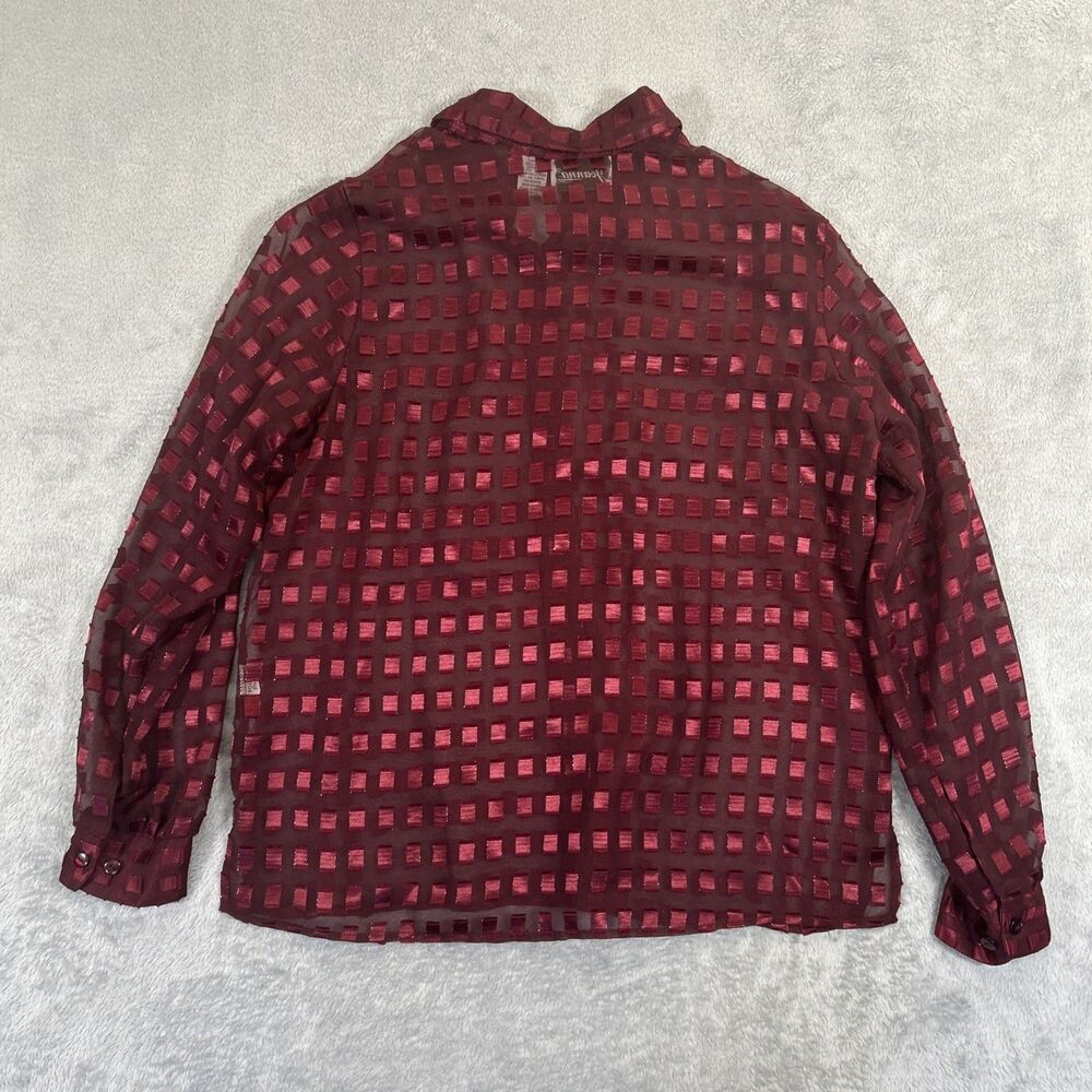 Vintage Joanna Blouse Womens Medium Red Sheer Long Sleeve Button Up Shirt Collar - Picture 7 of 7